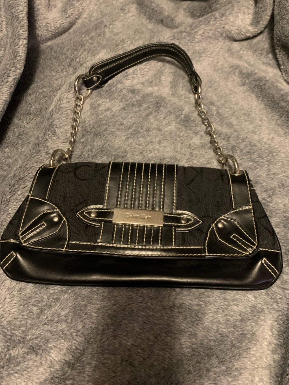 Calvin Klein Black Shoulder Bag with Silver Chain